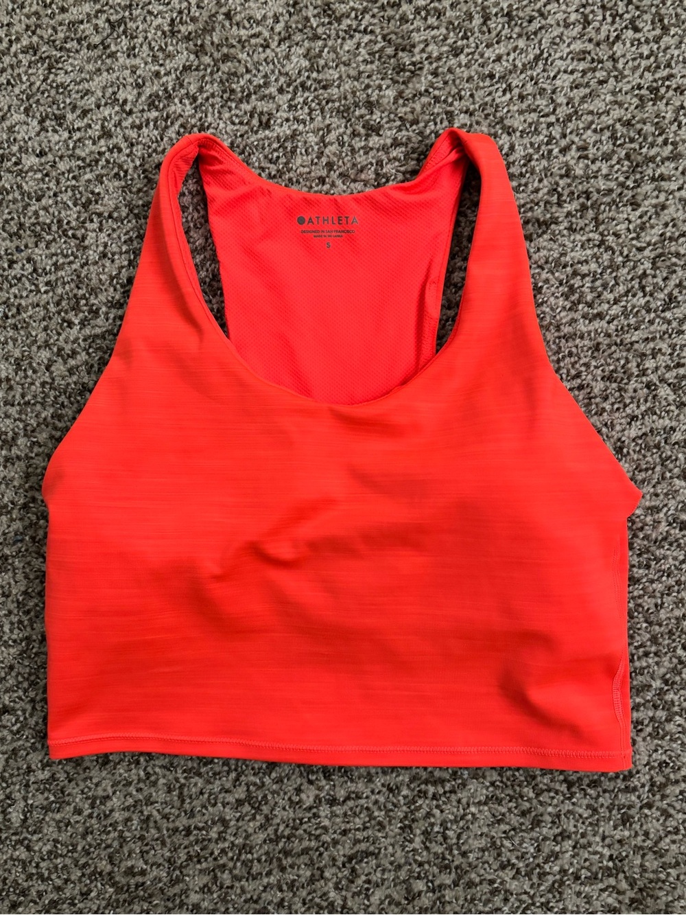 Athleta Vibrant Coral Racerback Crop Tank with Built In Bra